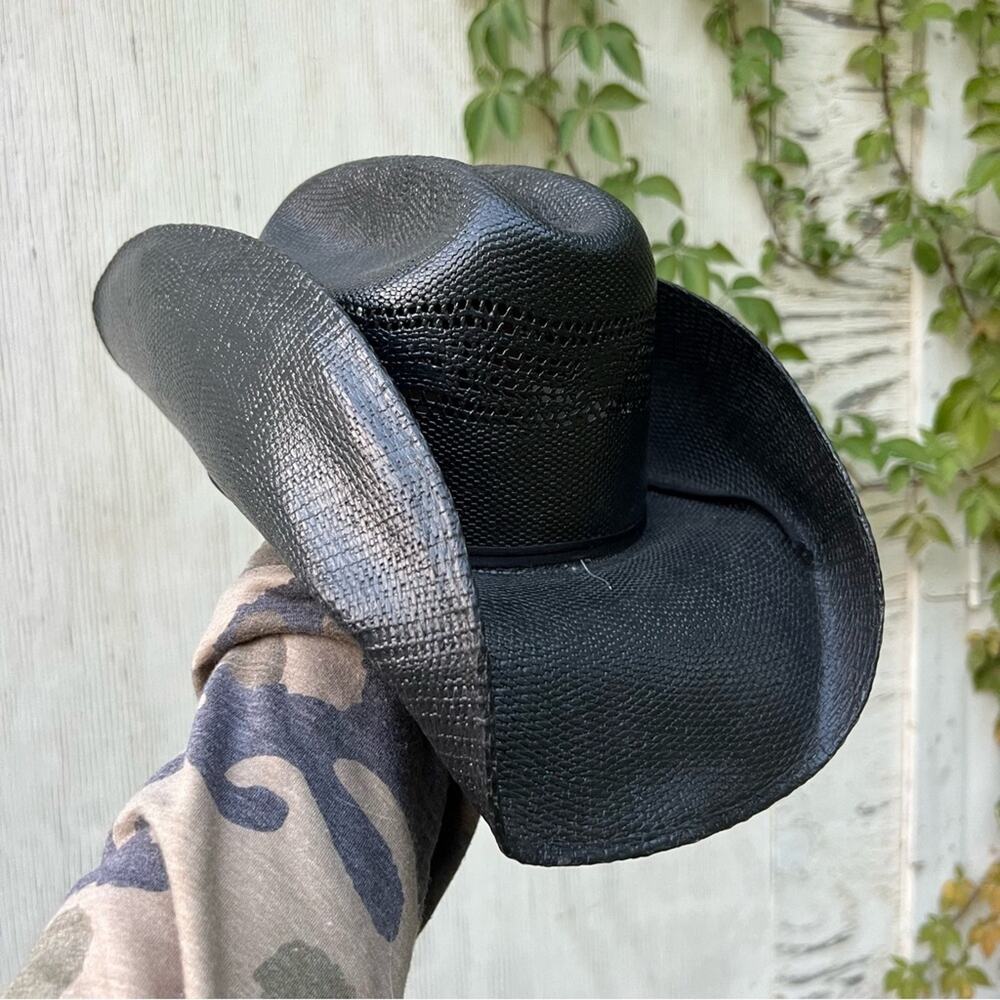 Justin Boots Black Bent Brim Bullrider Cowboy Hat 10X Size 7 Milano Hat Co